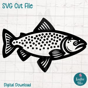 Fichier de coupe PNG SVG saumon poisson pour Cricut, Silhouette, sublimation, gravure laser, clipart imprimable, art de la pêche en eau douce