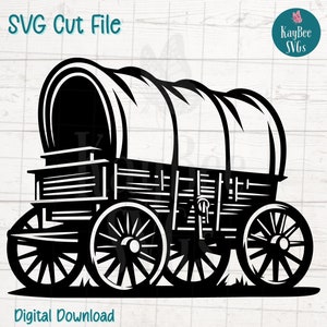 Archivo SVG de corte de vagón pionero para Cricut, Silhouette, descarga digital, clipart imprimible, uso comercial, clip art, plantilla láser