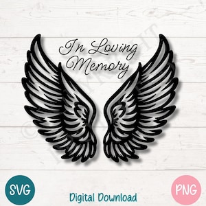 De la tendre mémoire SVG PNG | Clipart hommage commémoratif avec des ailes d'ange et une croix pour cadeaux de sympathie et du souvenir | Fichiers de découpe pour Cricut