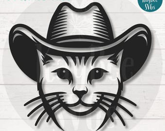 Cowboy Cat SVG PNG Clipart Cut Files for Cricut, Silhouette, Laser Engraving, Sublimation (Digital)