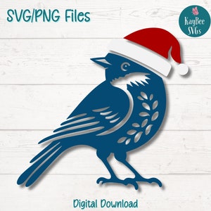 Oiseau bleu en bonnet de Noel SVG PNG Clipart oiseau de vacances mignon pour travaux manuels d'hiver | Fichier de découpe pour Cricut, Silhouette, gravure laser, sublimation