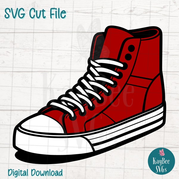 High-Top Sneaker Shoe SVG Cut File for Cricut, Silhouette, Digital Download, Printable Clipart, Commercial Use, Clip Art, Laser Stencil