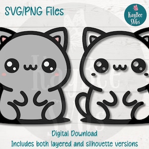 Cute Kawaii Cat SVG PNG | Chubby Cartoon Kitten Clipart for Stickers and Crafts, Cut Files for Cricut, Silhouette Digital Download, Laser
