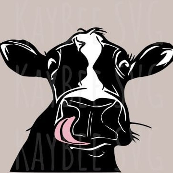 Cow Face with Tongue Out SVG PNG JPG Clipart Digital Cut File Download for Cricut Silhouette Sublimation Printable Art - Commercial Use