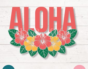 Aloha Hibiscus Flowers SVG, PNG, Hawaiian Summer Clipart (Digital)