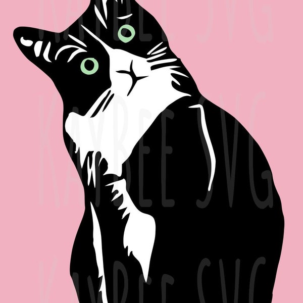 Cat - Tuxedo Black and White - Domestic Shorthair - SVG PNG JPG Clipart Cut File Download for Cricut Silhouette - Commercial Use - Cats