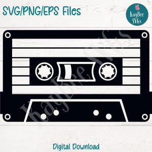 Cassettetape SVG PNG-bestanden knippen voor Cricut, silhouet digitale download, lasergravure, afdrukbare sublimatie, commercieel gebruik clipart