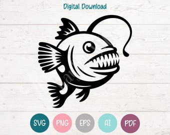 アンコウのSVG PNGクリップアートカットファイル（Cricut、Silhouette、レーザー彫刻、昇華転写用）（デジタルダウンロード）