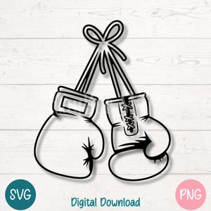 Silueta SVG PNG de guantes de boxeo para decoración de gimnasios y manualidades de deportes de combate / Archivos de corte para Cricut, sublimación, grabado láser, imprimible