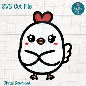 Joli poulet SVG coupe fichier pour Cricut, Silhouette, téléchargement numérique, clipart imprimable, tout usage commercial, clipart, pochoir laser en couches
