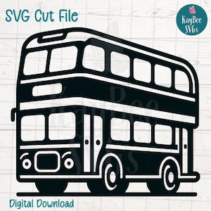 二階建てバス SVG PNG カット ファイル (Cricut 用)、シルエット デジタル ダウンロード、レーザー彫刻、昇華印刷可能、商用利用クリップアート