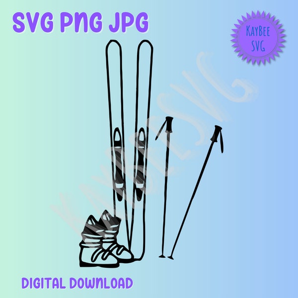 Skis Ski Boots and Poles SVG PNG JPG Clipart Digital Cut File Download for Cricut Silhouette Sublimation Printable Art - Commercial Use