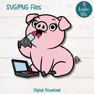 Lápiz labial en un cerdo SVG PNG Archivos de corte para Cricut, descarga digital de Silhouette, grabado láser, impresión por sublimación, imágenes prediseñadas de uso comercial