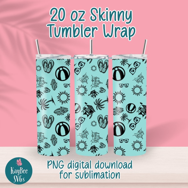 Summer Fun Sublimation Tumbler Wrap - Digital Download for Straight Skinny 20oz Cup - High-Resolution Printable Art - Great Gifts for Grads!