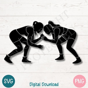Archivos de corte SVG PNG de luchadoras femeninas para Cricut, descarga digital de Silhouette, grabado láser, impresión por sublimación, imágenes prediseñadas de uso comercial