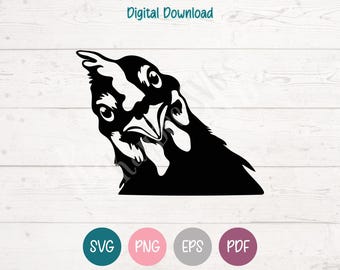 Angry Chicken Peeking SVG PNG Clipart Cut Files for Cricut, Silhouette, Engraving, Sublimation (Digital)