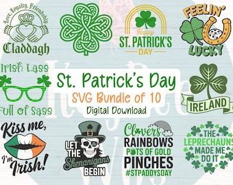 Paquete SVG del Día de San Patricio: Archivos de corte de imágenes prediseñadas para Cricut, Silhouette, grabado láser y sublimación.