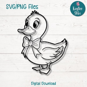Duck with Bow SVG PNG Cut Files for Cricut, Silhouette Digital Download, Laser Engraving, Sublimation Printable, Commercial Use Clipart