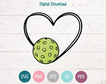 Pickleball Heart SVG PNG Clipart Cut Files for Cricut, Silhouette, Laser Engraving, Sublimation (Digital)