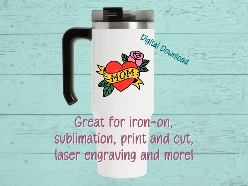 Mom Heart Tattoo SVG, Rose Graphic, Cricut Silhouette (Digital Download) image 2