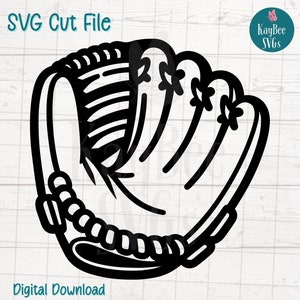 May include: Black and white illustration of a baseball glove with a rope-like design around the edge. SVG Cut File. Digital Download.
