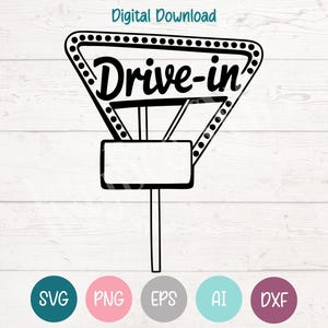 Drive-In Neon Sign SVG PNG Cut Files for Cricut, Silhouette Digital Download, Laser Engraving, Sublimation Printable, Commercial Use Clipart