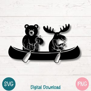 Kano SVG PNG met silhouet beer en eland voor campingdecor en wildernissublimatieprojecten | Bestanden knippen voor Cricut, lasergravure