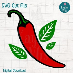 Chili Pepper SVG PNG Spicy Food Clipart for Kitchen Decor and Garden Crafts | Cut File for Cricut, Silhouette, Laser Engraving, Sublimation