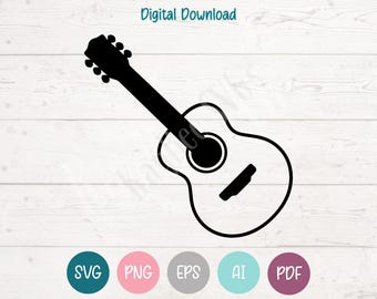 Acoustic Guitar SVG PNG Clipart Cut Files for Cricut, Silhouette, Laser Engraving, Sublimation (Digital)