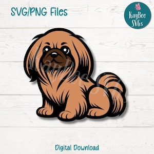 Cartoon Pekingese Dog SVG PNG Cut Files for Cricut, Silhouette Digital Download, Laser Engraving, Sublimation Printable, Commercial Use