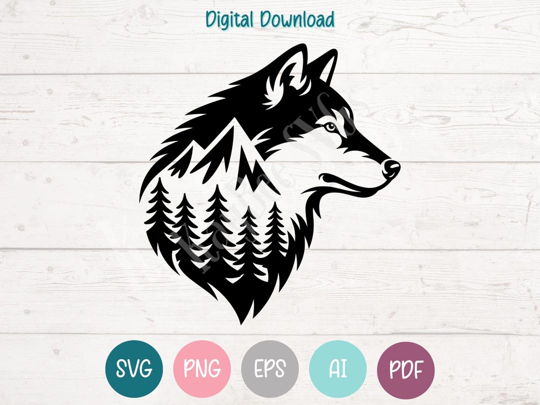 Mountain Wolf SVG PNG Clipart Cut Files for Cricut, Silhouette, Laser ...