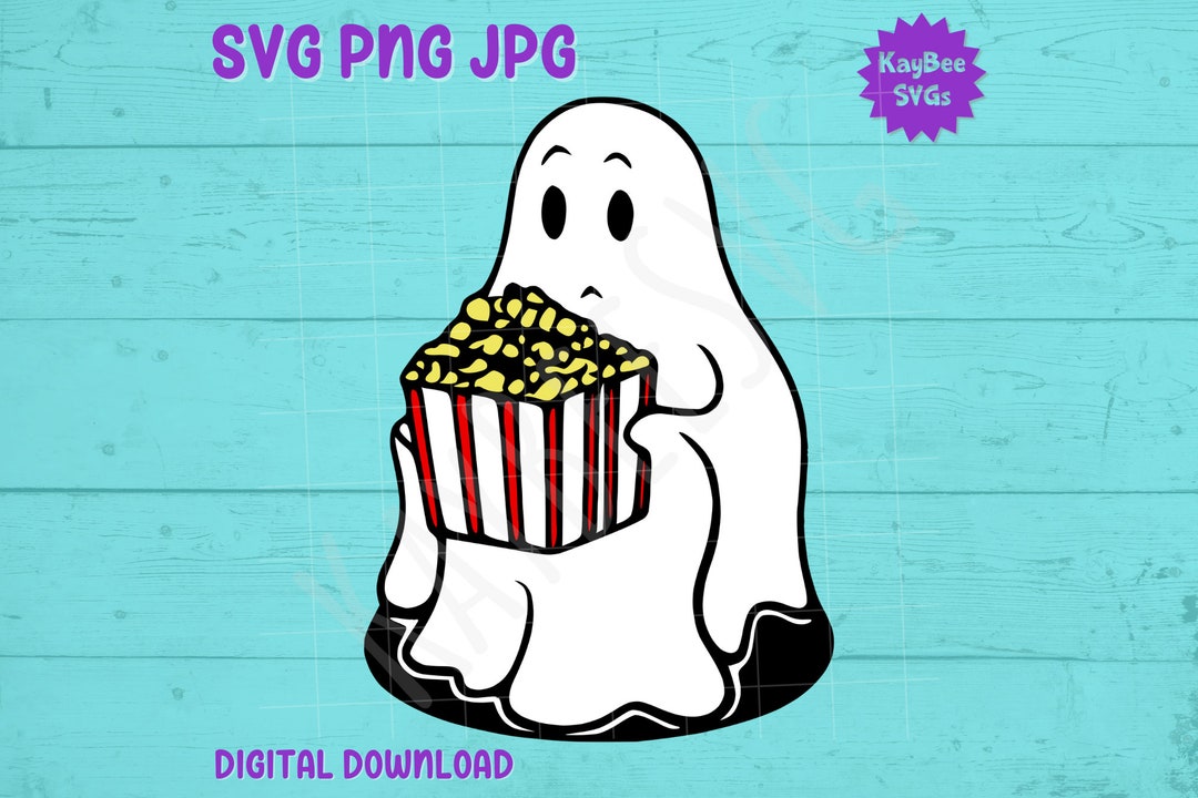 Ghost Eating Popcorn SVG PNG JPG Clipart Digital Cut File Download for