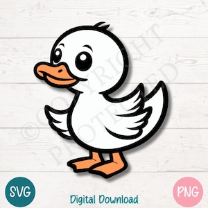 Carino cartone animato anatra SVG PNG / adorabile anatroccolo Clipart per adesivi e artigianato, Cricut, Silhouette, download digitale, clipart stampabile