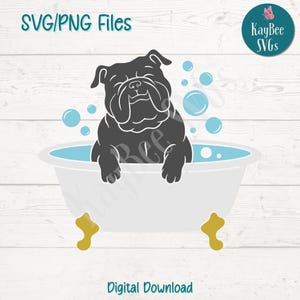 Bulldog in Bathtub SVG PNG Funny Dog Clipart for Bath and Pet Lover Crafts | Cut File for Cricut, Silhouette, Laser Engraving, Sublimation