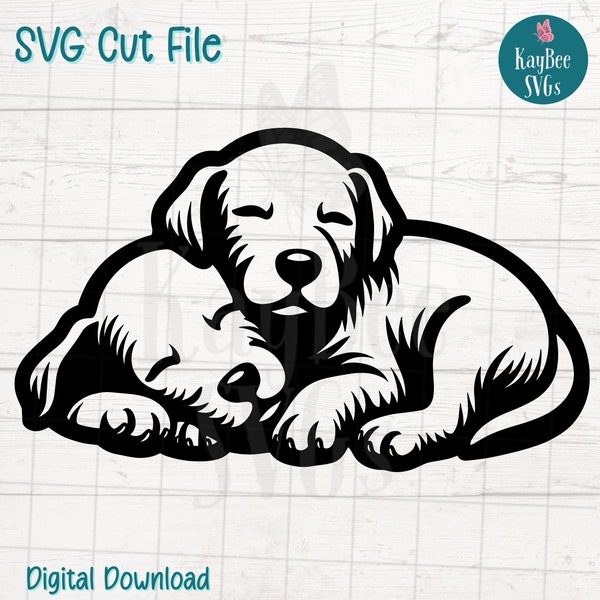 Sleeping Puppies SVG Cut File for Cricut, Silhouette, Digital Download, Printable Clipart, Commercial Use, Clip Art, Laser Stencil Outline