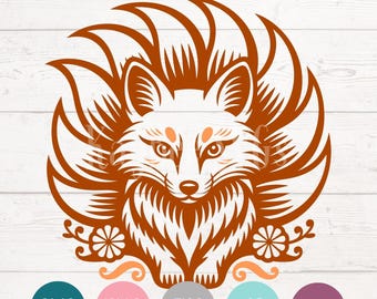 Kitsune Fox Spirit SVG, Laser Cut File, Sublimation Clipart (Digital Download)