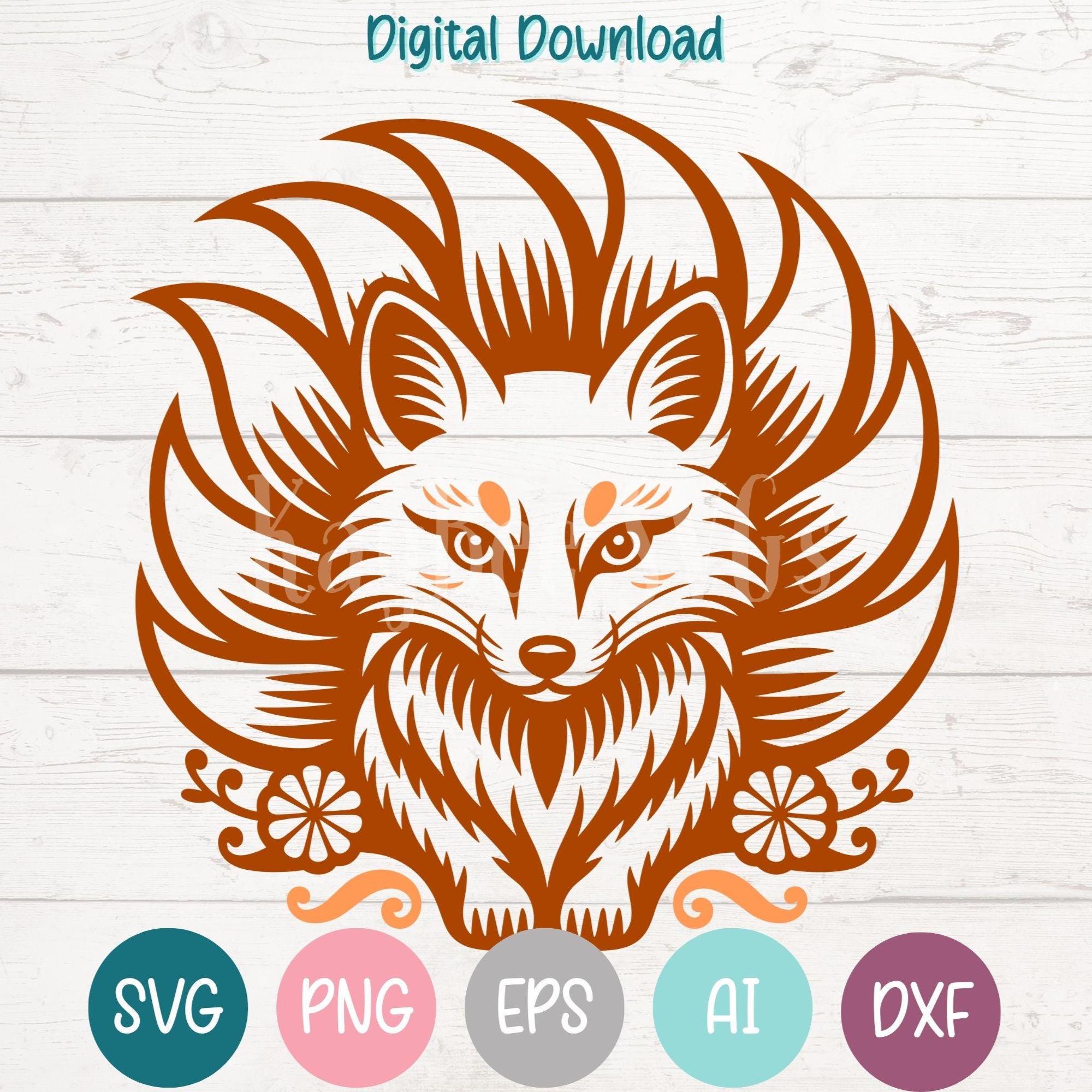 Kitsune Fox Spirit SVG, Laser Cut File, Sublimation Clipart