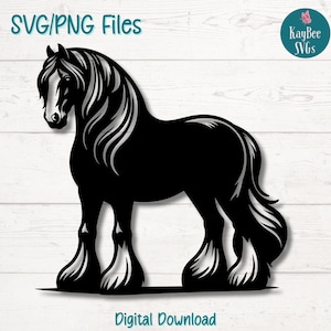 Shire-Pferd SVG | PNG-Schnittdateien für Cricut, Silhouette, digitaler Download, druckbare Clipart, kommerzielle Nutzung Clip Art, Sublimation