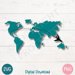 Archivos de corte SVG PNG de mapa del mundo de aviones para Cricut, descarga digital de Silhouette, grabado láser, impresión por sublimación, imágenes prediseñadas de uso comercial