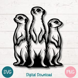 Erdmännchen SVG PNG, Wildtier-Trio Silhouette Clipart, stehende Erdmännchen Digital Cut-Datei für Cricut, Silhouette, Sublimation, Lasergravur