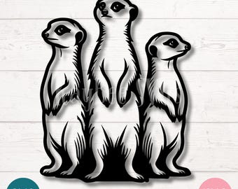 Meerkat Trio Silhouette Clipart, Wildlife SVG PNG (Digital)