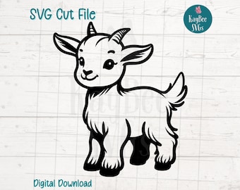 Cute Goat SVG Cut File for Cricut, Silhouette, Digital Download, Printable Clipart, Commercial Use, Clip Art, Laser Stencil Outline