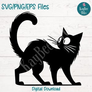 Scared Black Cat SVG PNG EPS Cut Files for Cricut, Digital Download, Laser Engraving, Sublimation Design, Commercial Use Clip Art, Printable