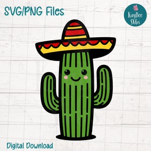 Cactus Sombrero SVG PNG-bestand knippen voor Cricut, silhouet, sublimatie, lasergravure, afdrukbare clipart, Fiesta Desert Party Art