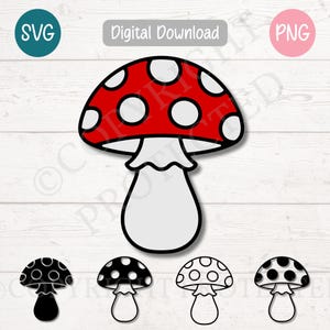 Champignon SVG PNG, champignon vénéneux tacheté couper des fichiers pour Cricut, Silhouette, sublimation, gravure laser, imprimable, clipart usage Commercial