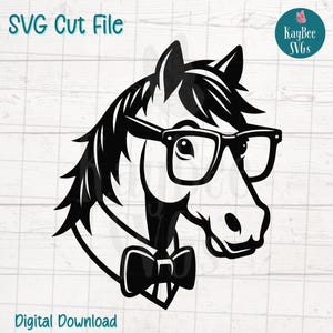 Caballo con gafas (archivos SVG y PNG) para Cricut, Silhouette, grabado láser, impresión por sublimación y uso comercial.