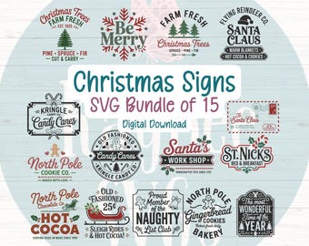 Paquete de archivos SVG para letreros navideños: imágenes prediseñadas para corte, compatibles con Cricut, Silhouette, grabado láser y sublimación (digital).
