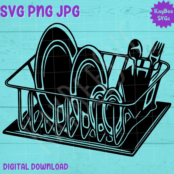 Geschirr Trockengestell Abtropffläche SVG PNG Jpg Clipart Digital geschnitten Datei Download für Cricut Silhouette Sublimation druckbare Kunst - kommerzielle Nutzung