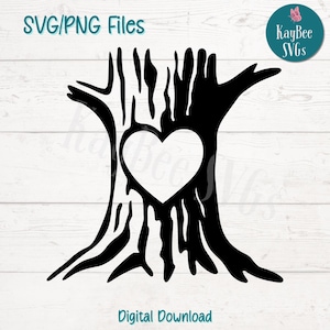 Tronc d'arbre avec coeur SVG PNG coupe des fichiers pour Cricut, téléchargement numérique Silhouette, gravure laser, impression par sublimation, usage Commercial