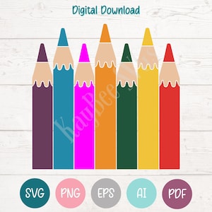 Colored Pencils SVG PNG Clipart Cut Files for Cricut, Silhouette, Laser Engraving, Sublimation (Digital)
